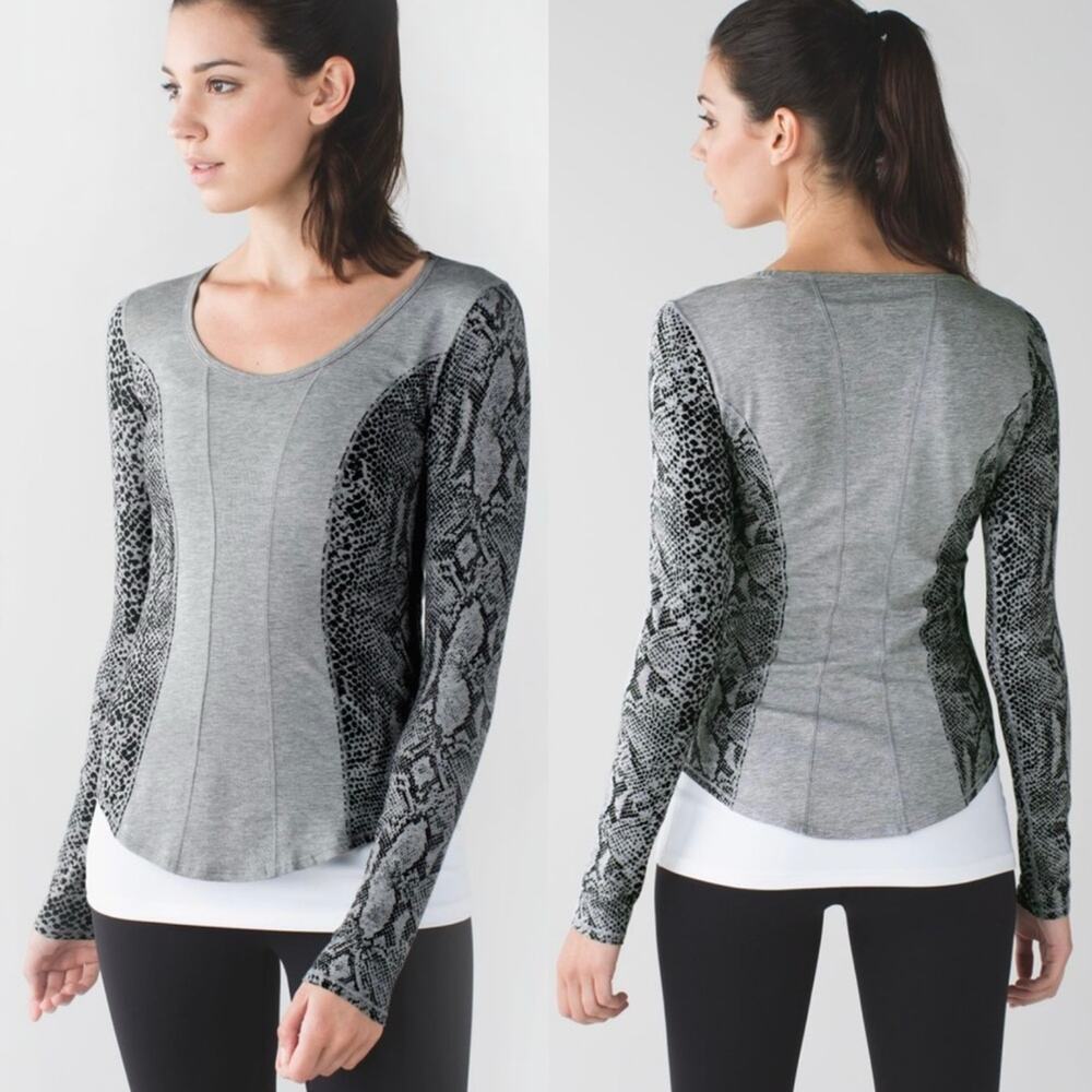 Lululemon Between The‎ Lines Long Sleeve Heathered Grey/Desert Snake Deep Coal 4